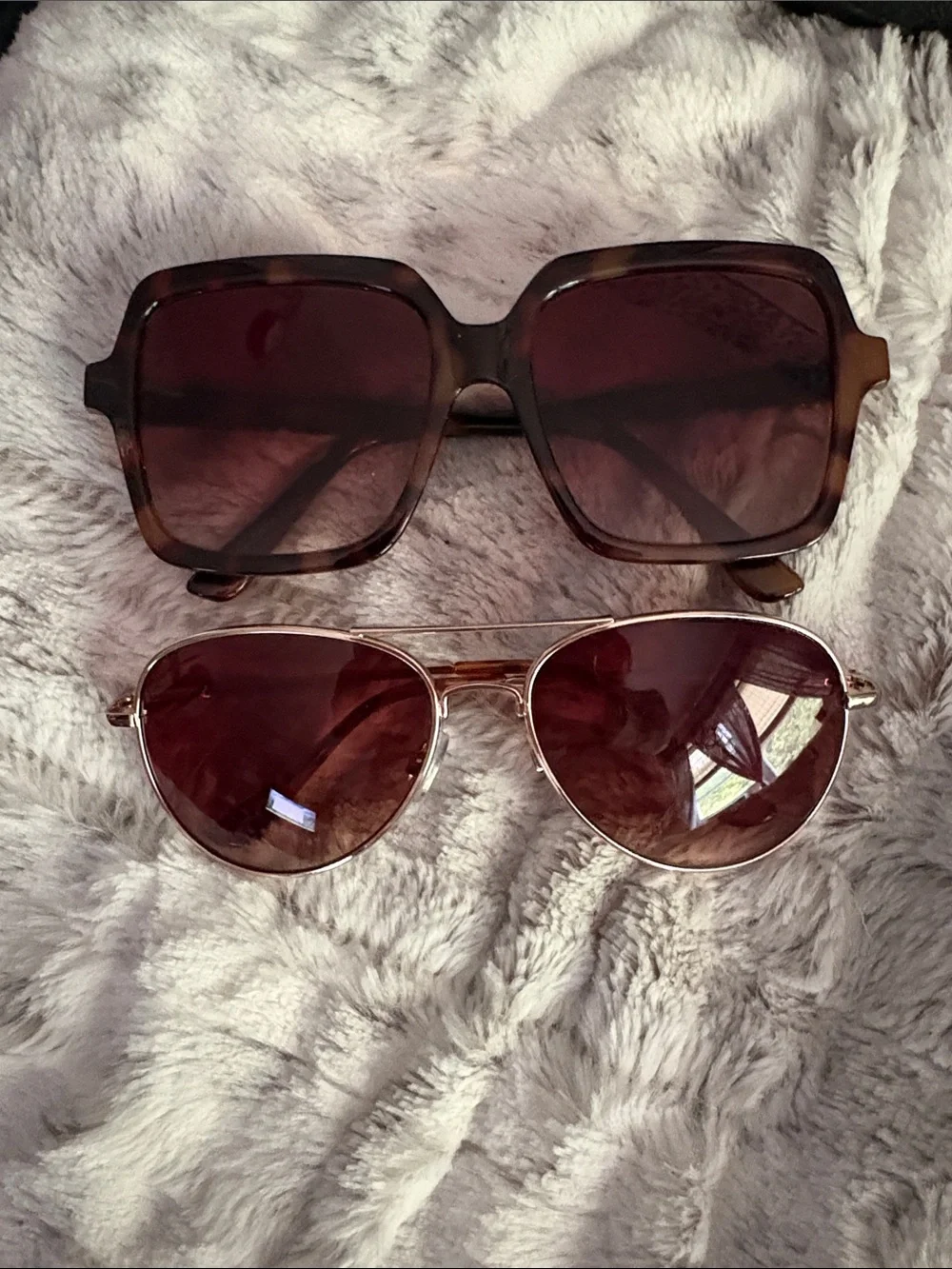 Express Brown Tortoise Square & Gold Aviator Sunglasses Set